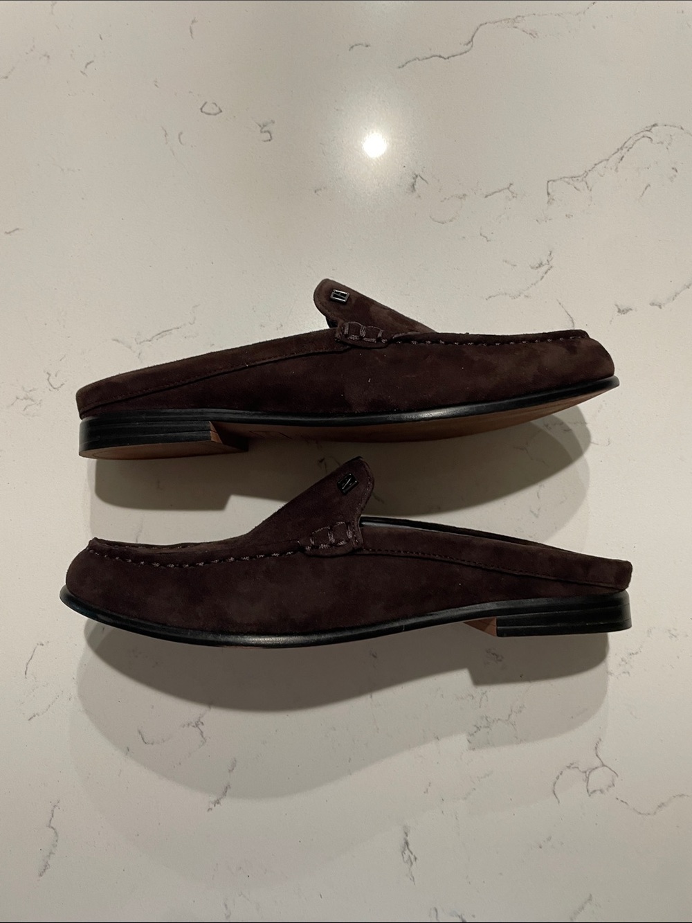 Franco Sarto Dark Brown Suede Slip-On Loafers - Picture 3 of 8